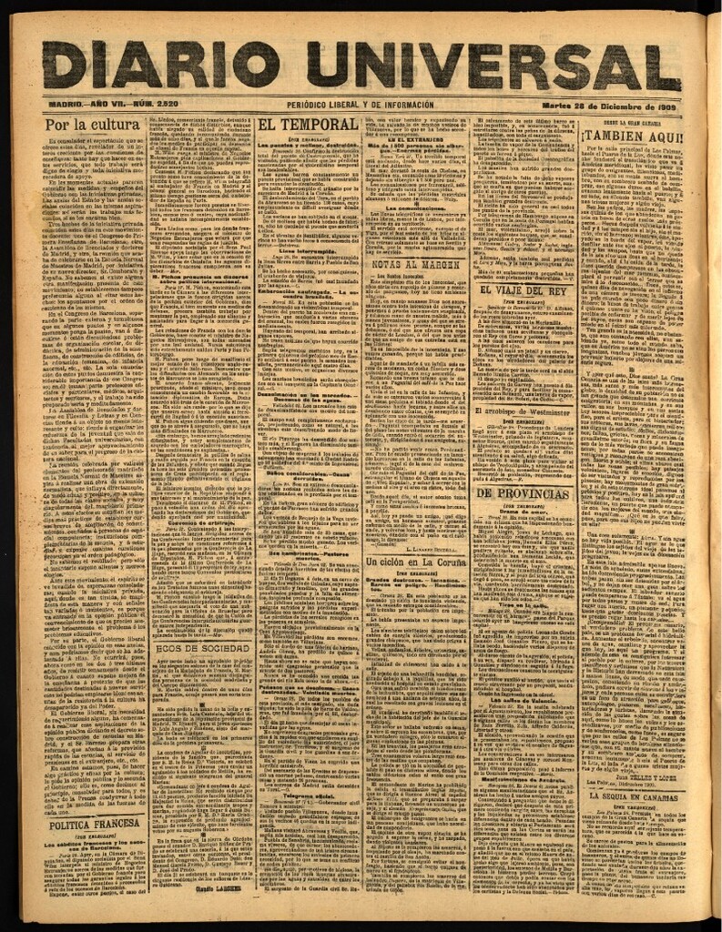 Miniatura de Diario Universal del 28 de diciembre de 1909