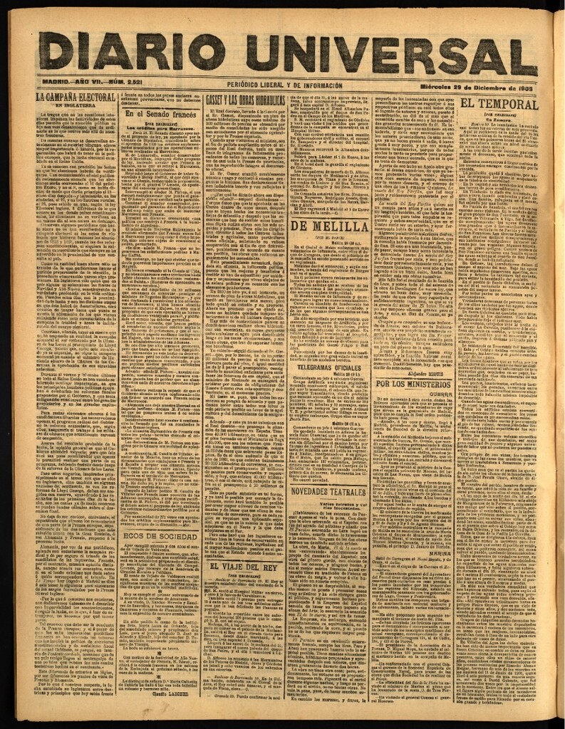 Miniatura de Diario Universal del 29 de diciembre de 1909
