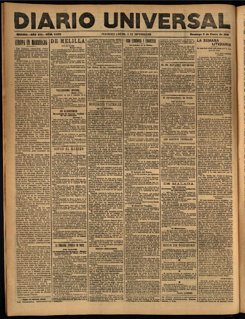 Miniatura de Diario Universal del 2 de enero de 1910