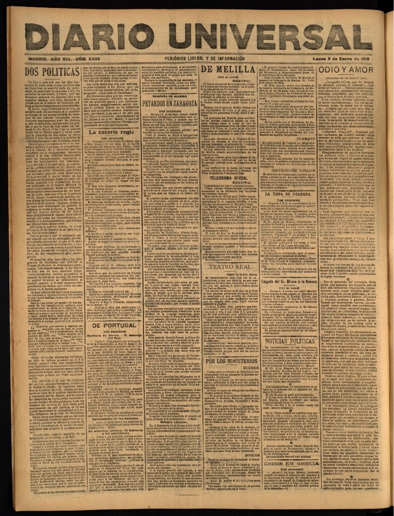 Miniatura de Diario Universal del 3 de enero de 1910
