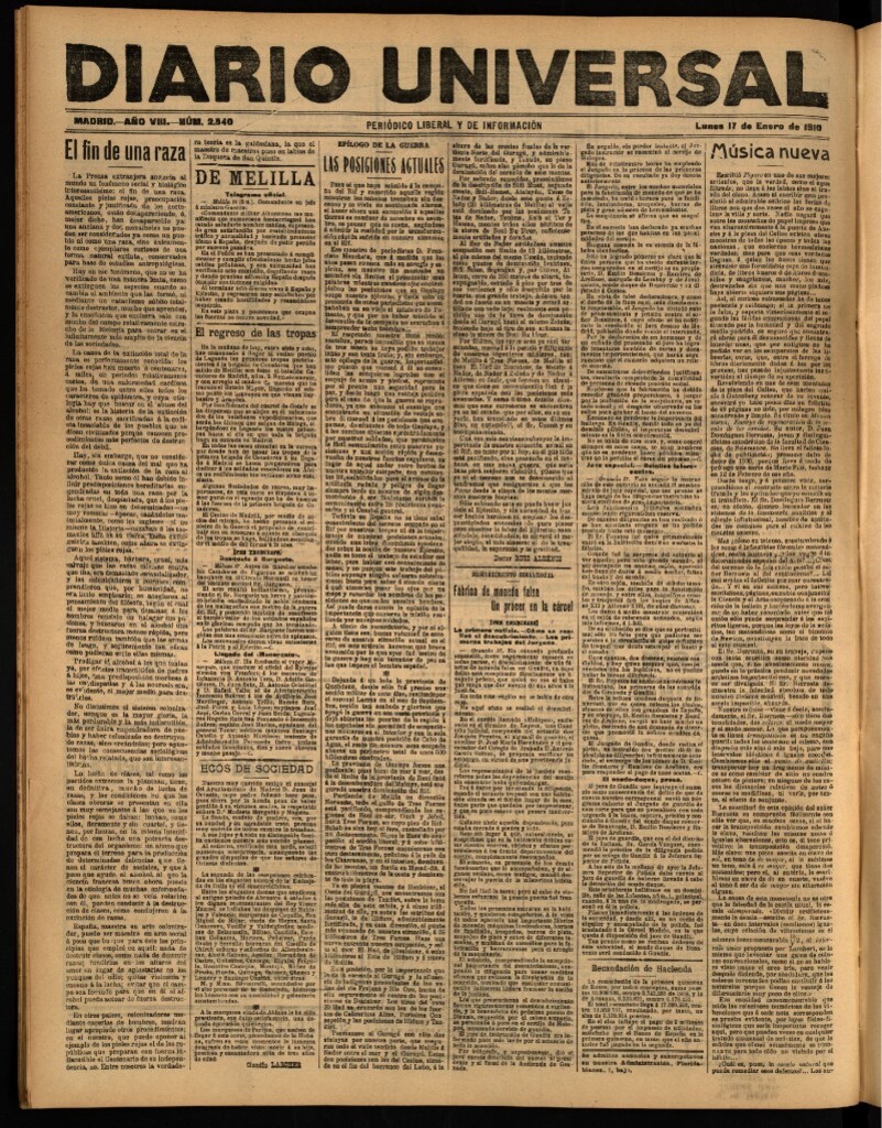 Miniatura de Diario Universal del 17 de enero de 1910