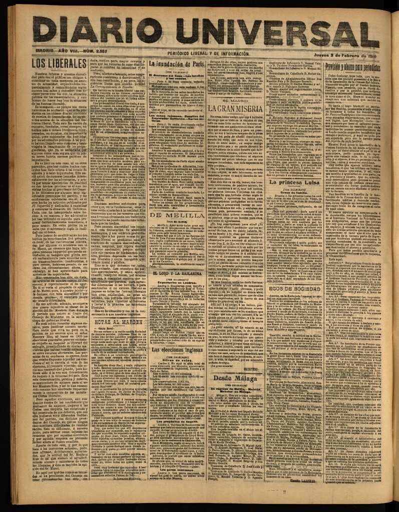 Miniatura de Diario Universal del 3 de febrero de 1910
