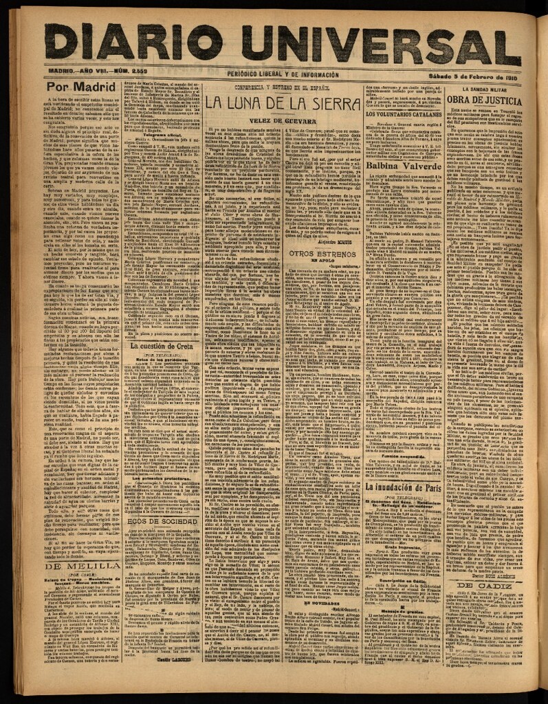Miniatura de Diario Universal del 5 de febrero de 1910