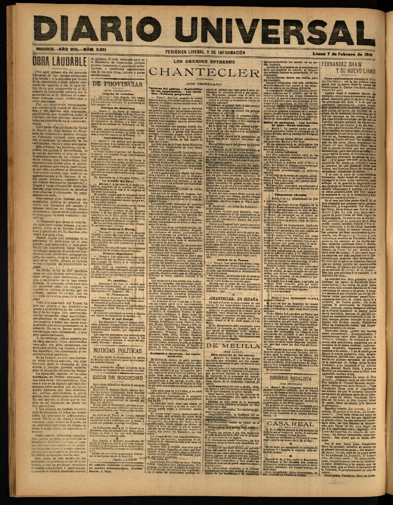 Miniatura de Diario Universal del 7 de febrero de 1910
