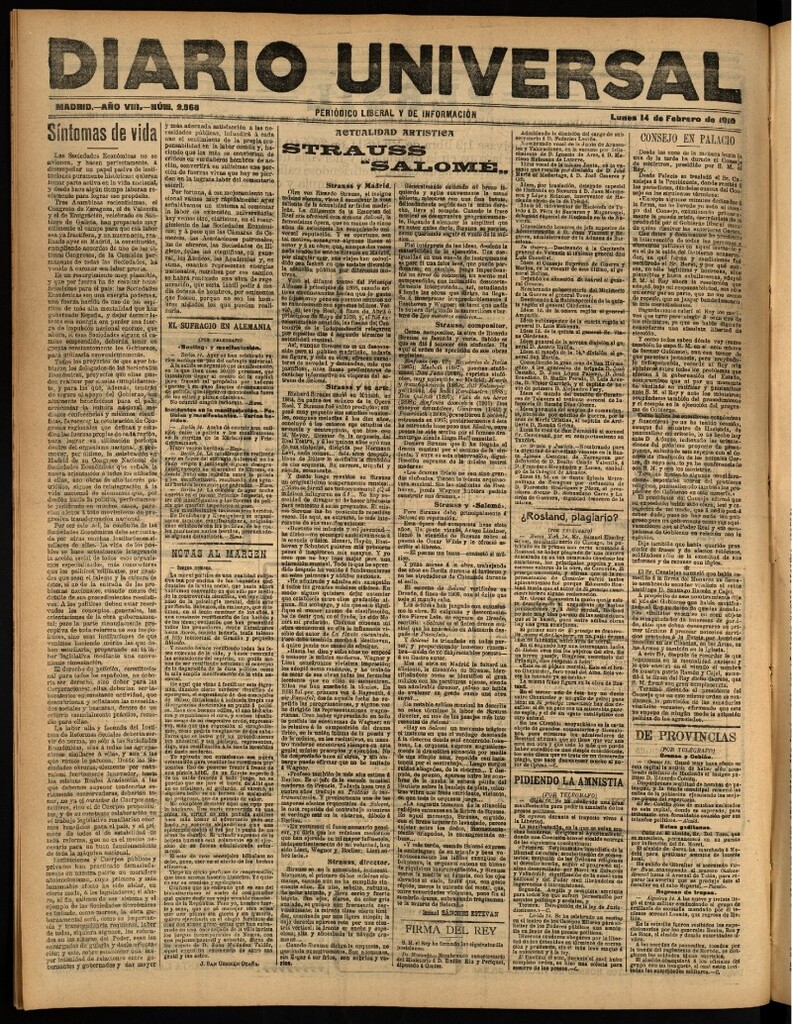 Miniatura de Diario Universal del 14 de febrero de 1910
