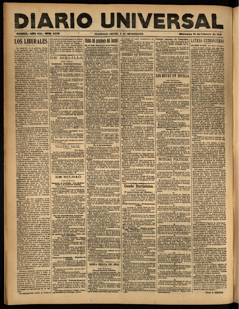 Miniatura de Diario Universal del 16 de febrero de 1910