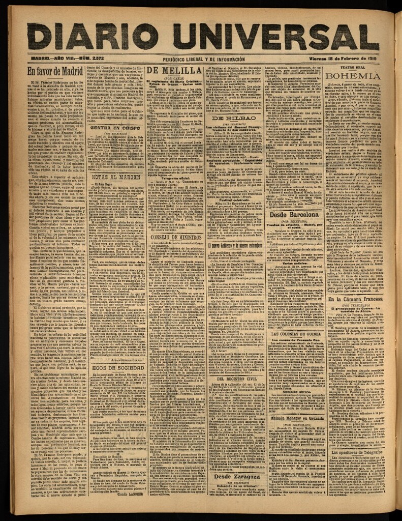 Miniatura de Diario Universal del 18 de febrero de 1910