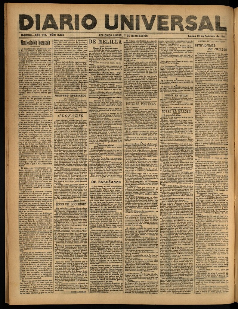 Miniatura de Diario Universal del 21 de febrero de 1910