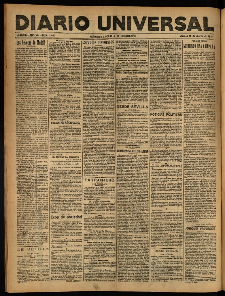 Miniatura de Diario Universal del 18 de marzo de 1910