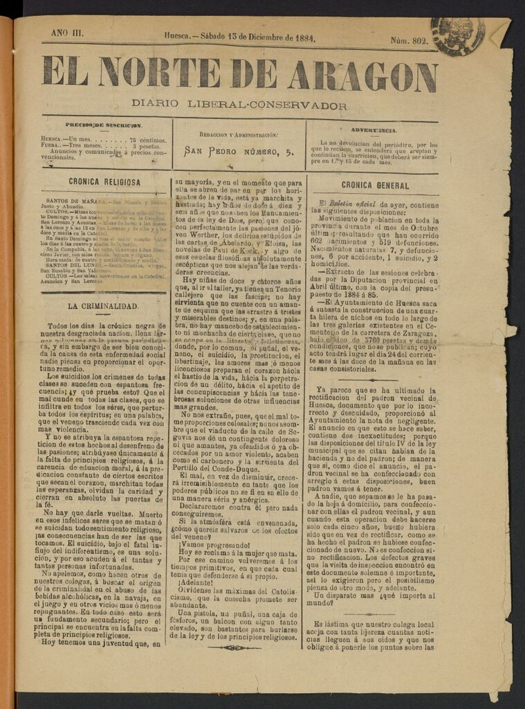 Miniatura de El Norte de Aragón: diario liberal