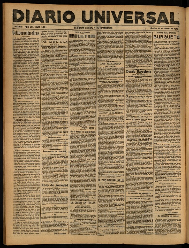 Miniatura de Diario Universal del 22 de marzo de 1910