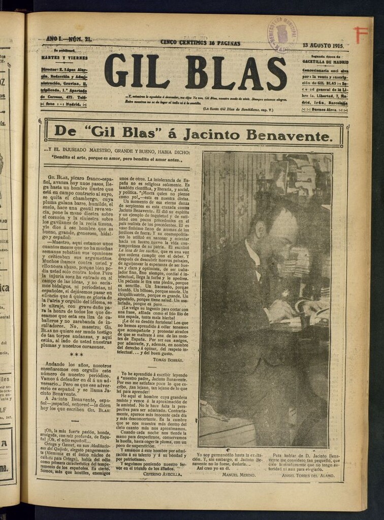 Miniatura de Gil Blas del 13 de agosto de 1915