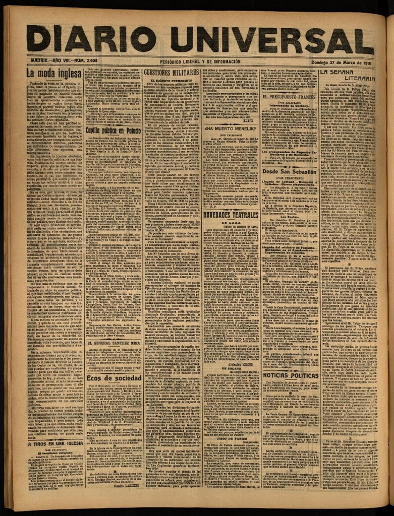 Miniatura de Diario Universal del 27 de marzo de 1910
