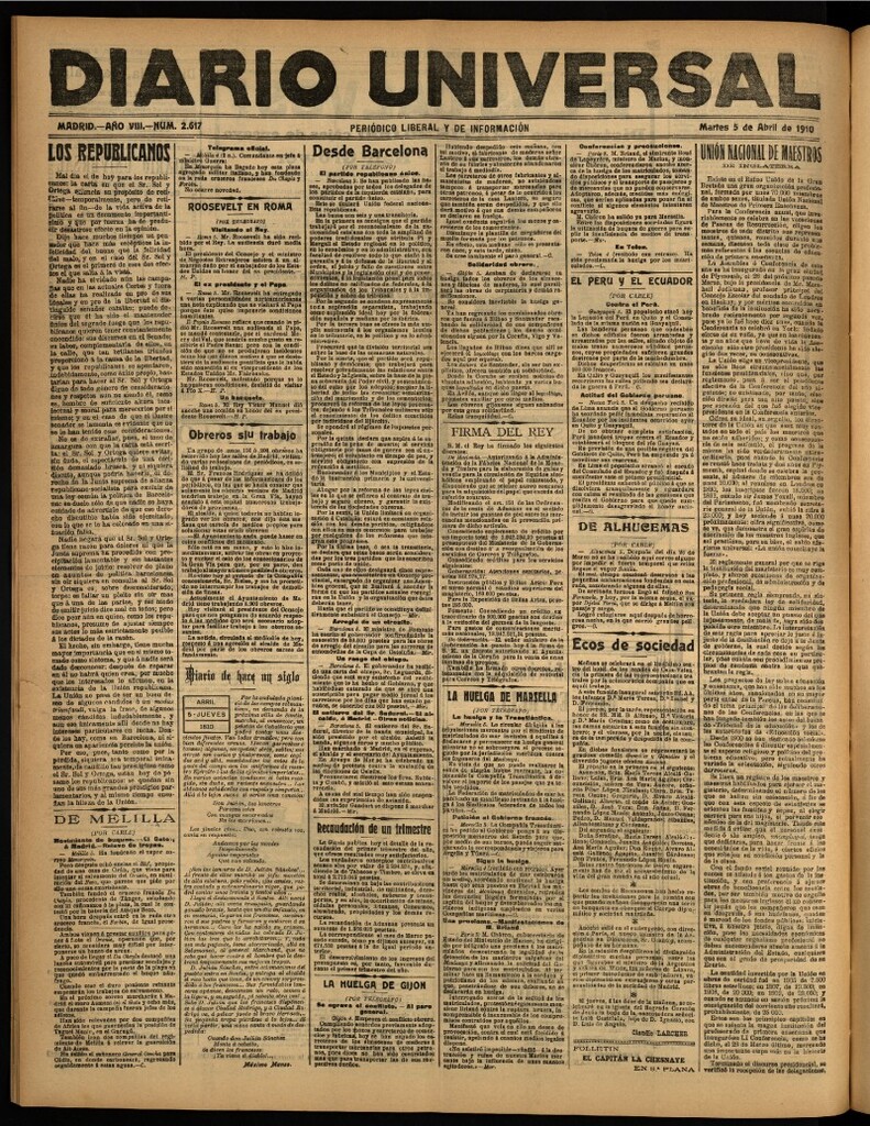 Miniatura de Diario Universal del 5 de abril de 1910