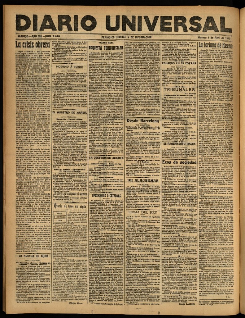 Miniatura de Diario Universal del 8 de abril de 1910
