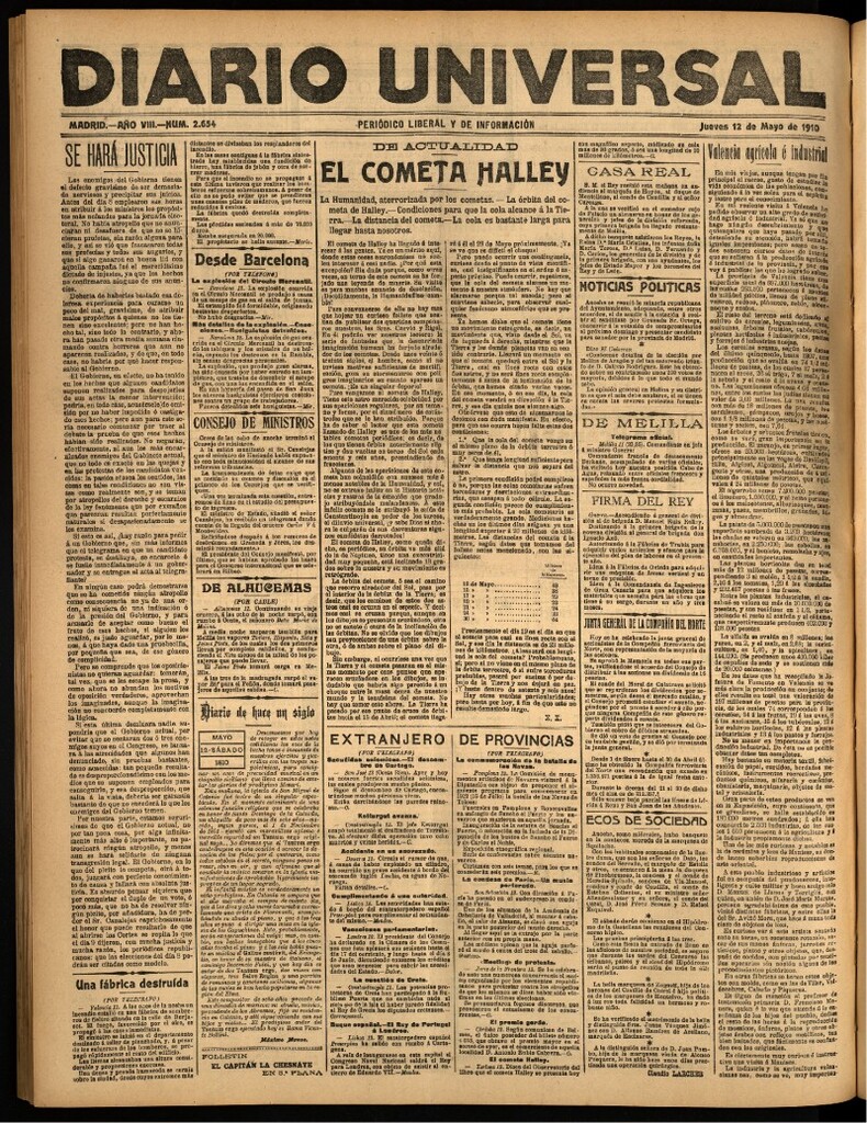 Miniatura de Diario Universal del 12 de mayo de 1910