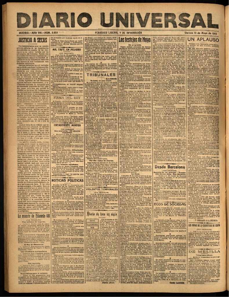 Miniatura de Diario Universal del 13 de mayo de 1910