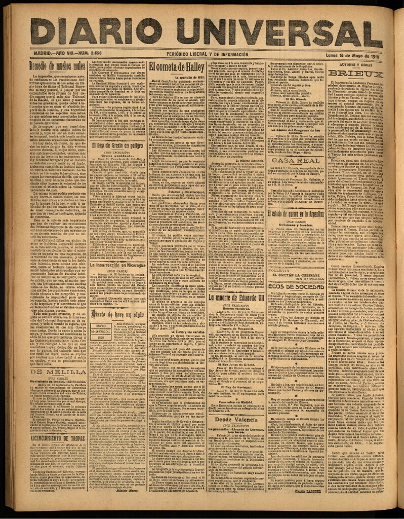 Miniatura de Diario Universal del 16 de mayo de 1910