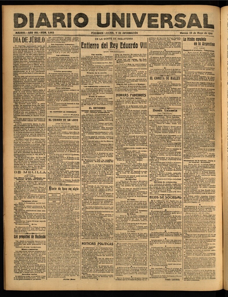 Miniatura de Diario Universal del 20 de mayo de 1910