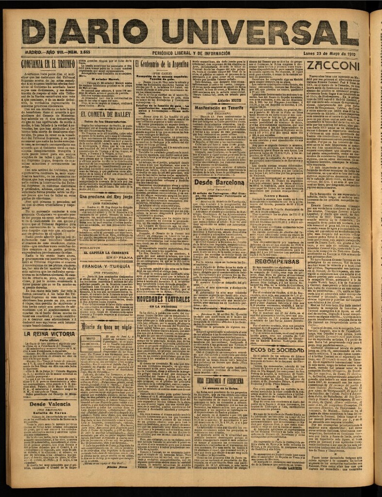 Miniatura de Diario Universal del 23 de mayo de 1910