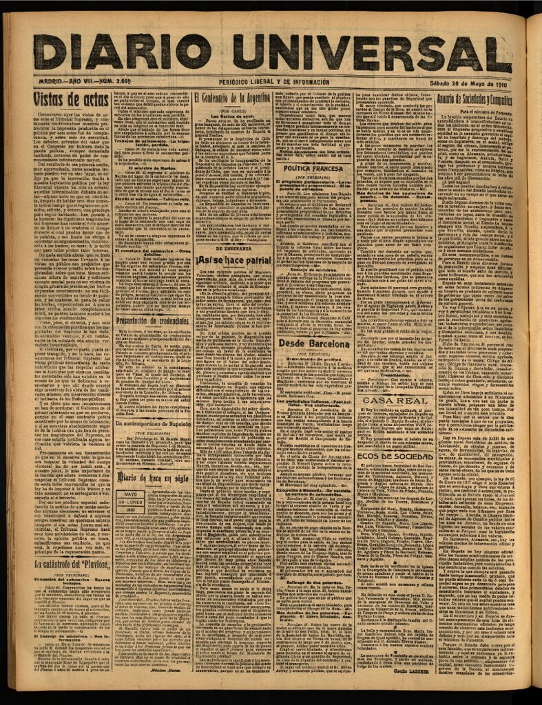 Miniatura de Diario Universal del 28 de mayo de 1910
