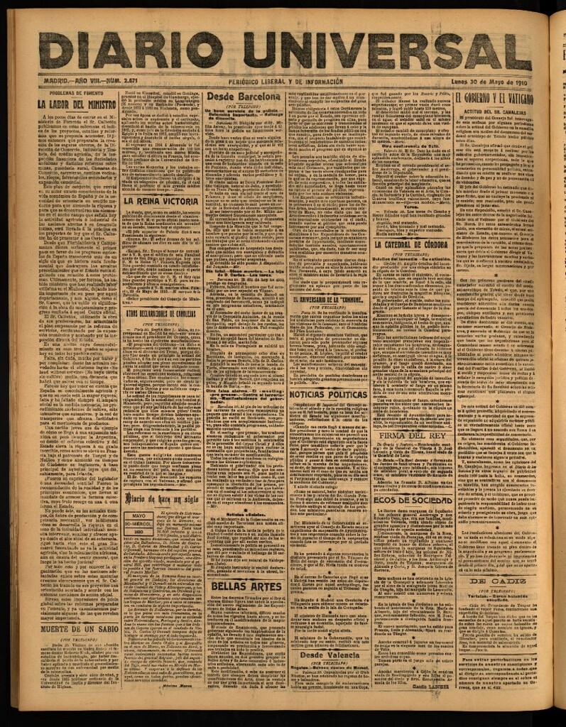 Miniatura de Diario Universal del 30 de mayo de 1910