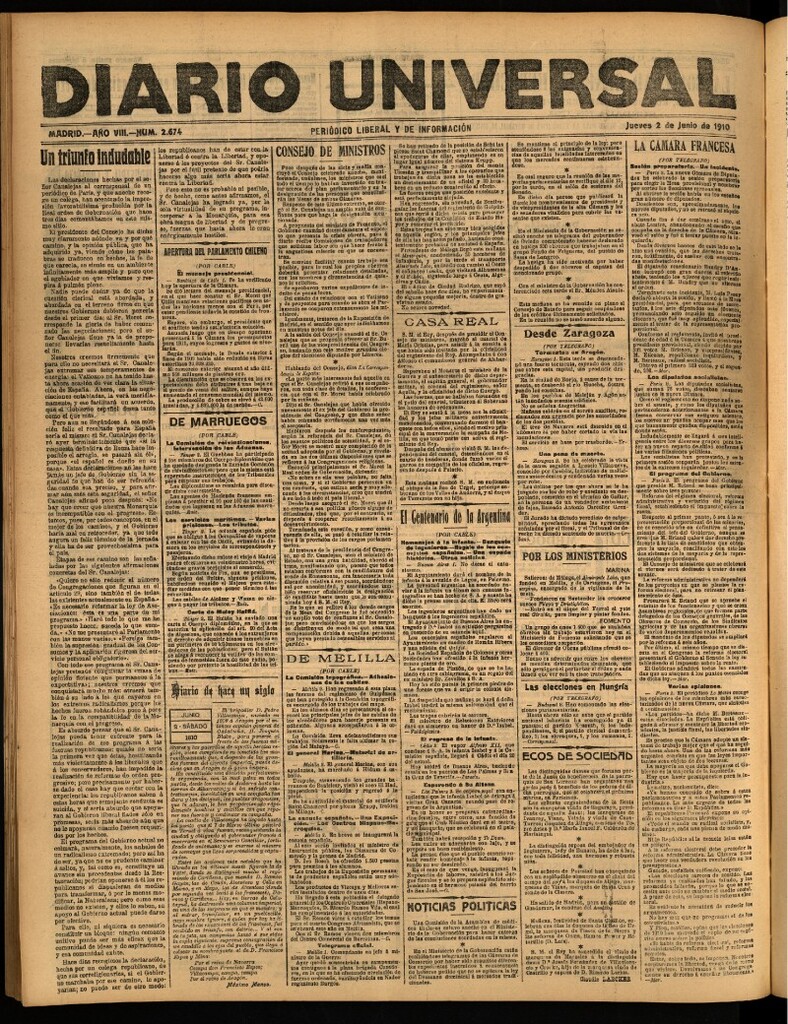 Miniatura de Diario Universal del 2 de junio de 1910