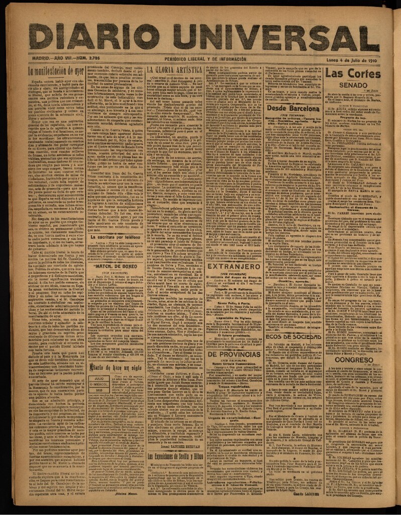 Miniatura de Diario Universal del 4 de julio de 1910