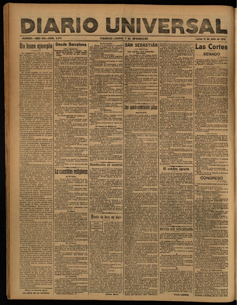 Miniatura de Diario Universal del 11 de julio de 1910
