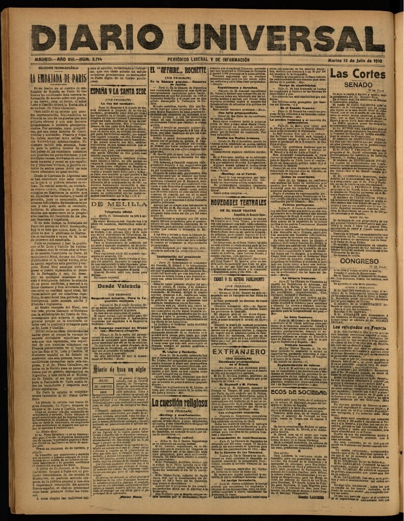 Miniatura de Diario Universal del 12 de julio de 1910