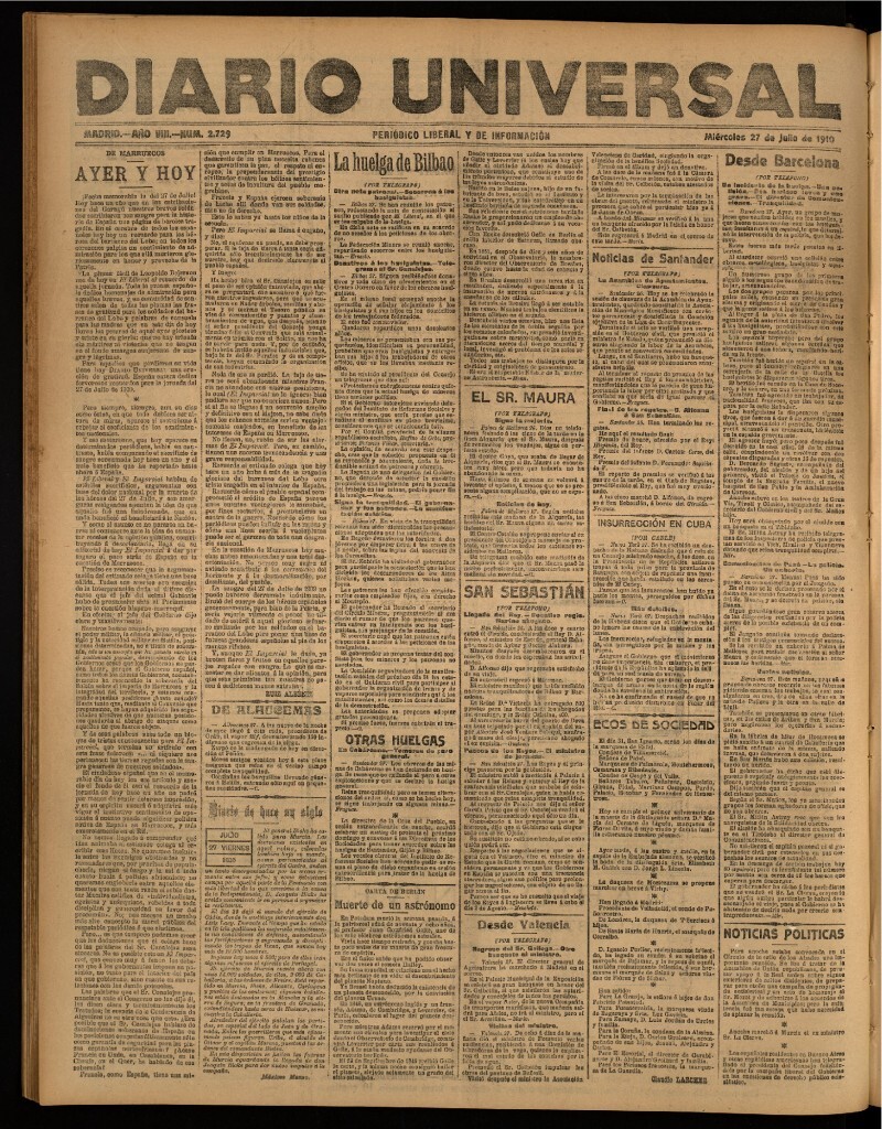 Miniatura de Diario Universal del 27 de julio de 1910