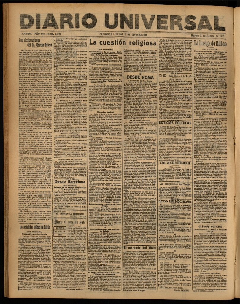 Miniatura de Diario Universal del 2 de agosto de 1910