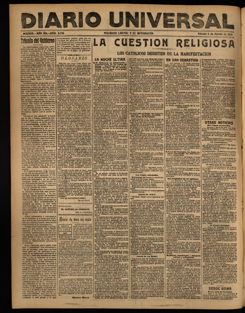 Miniatura de Diario Universal del 6 de agosto de 1910