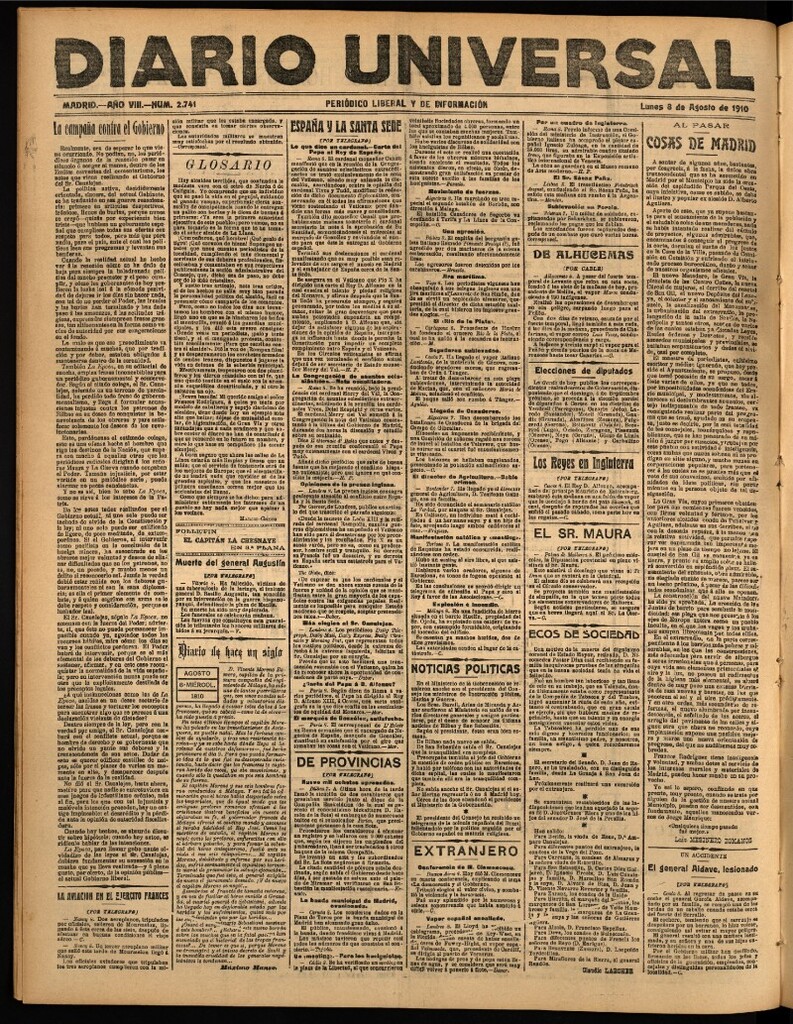 Miniatura de Diario Universal del 8 de agosto de 1910