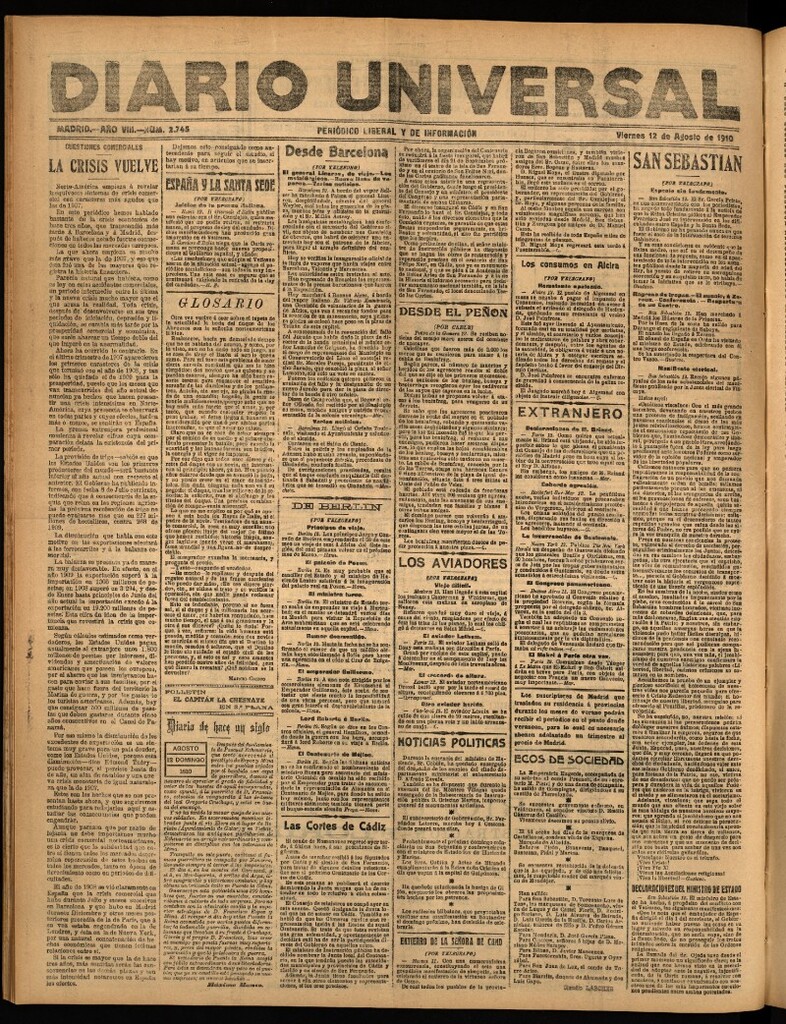 Miniatura de Diario Universal del 12 de agosto de 1910