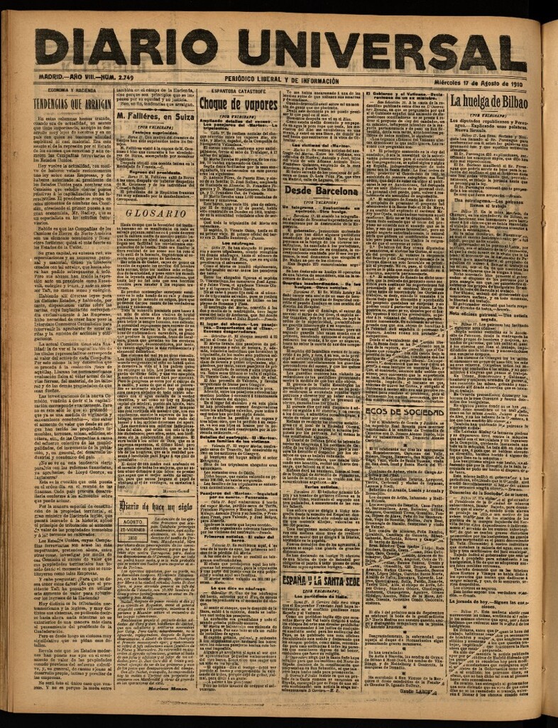 Miniatura de Diario Universal del 17 de agosto de 1910