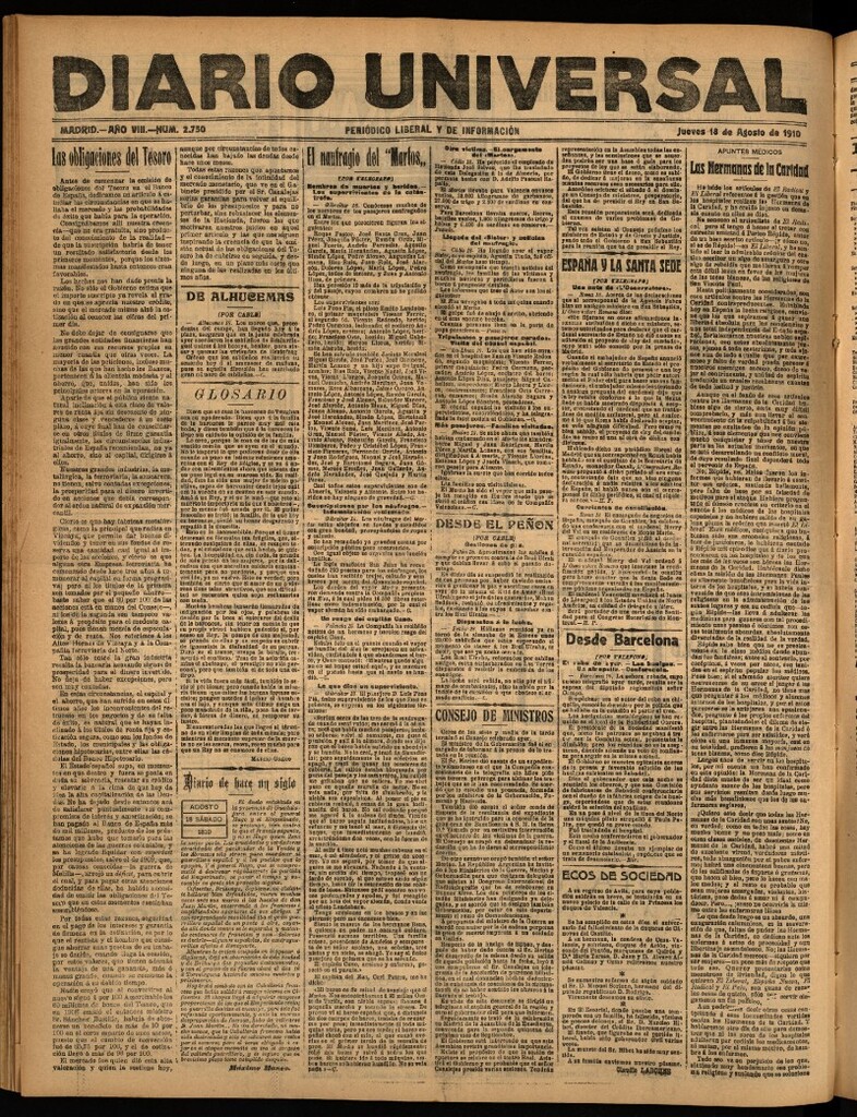 Miniatura de Diario Universal del 18 de agosto de 1910