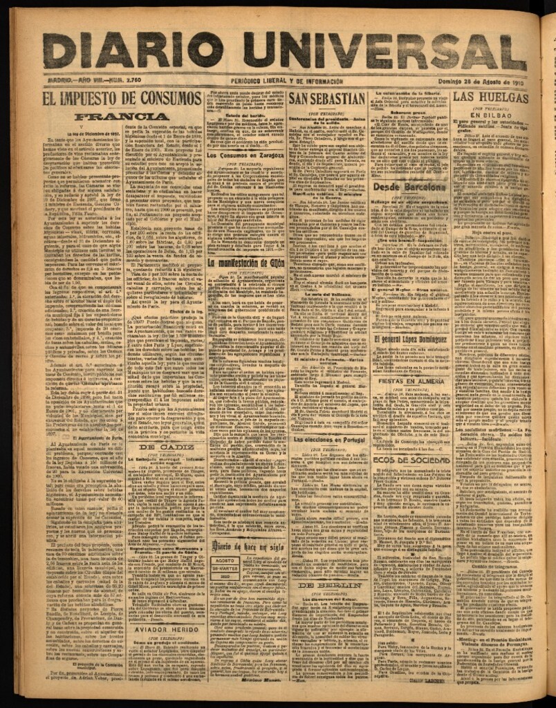 Miniatura de Diario Universal del 28 de agosto de 1910