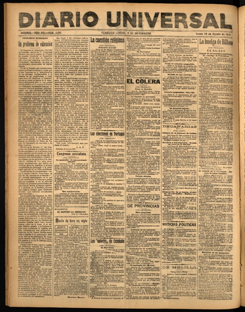 Miniatura de Diario Universal del 29 de agosto de 1910