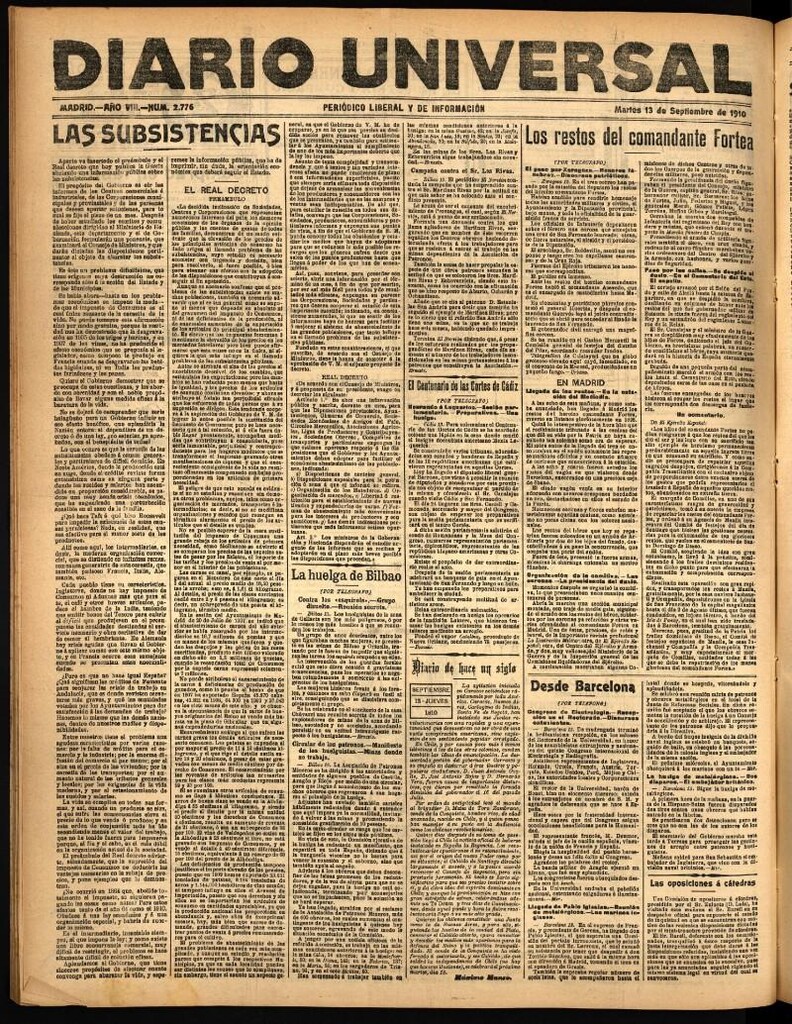 Miniatura de Diario Universal del 13 de septiembre de 1910
