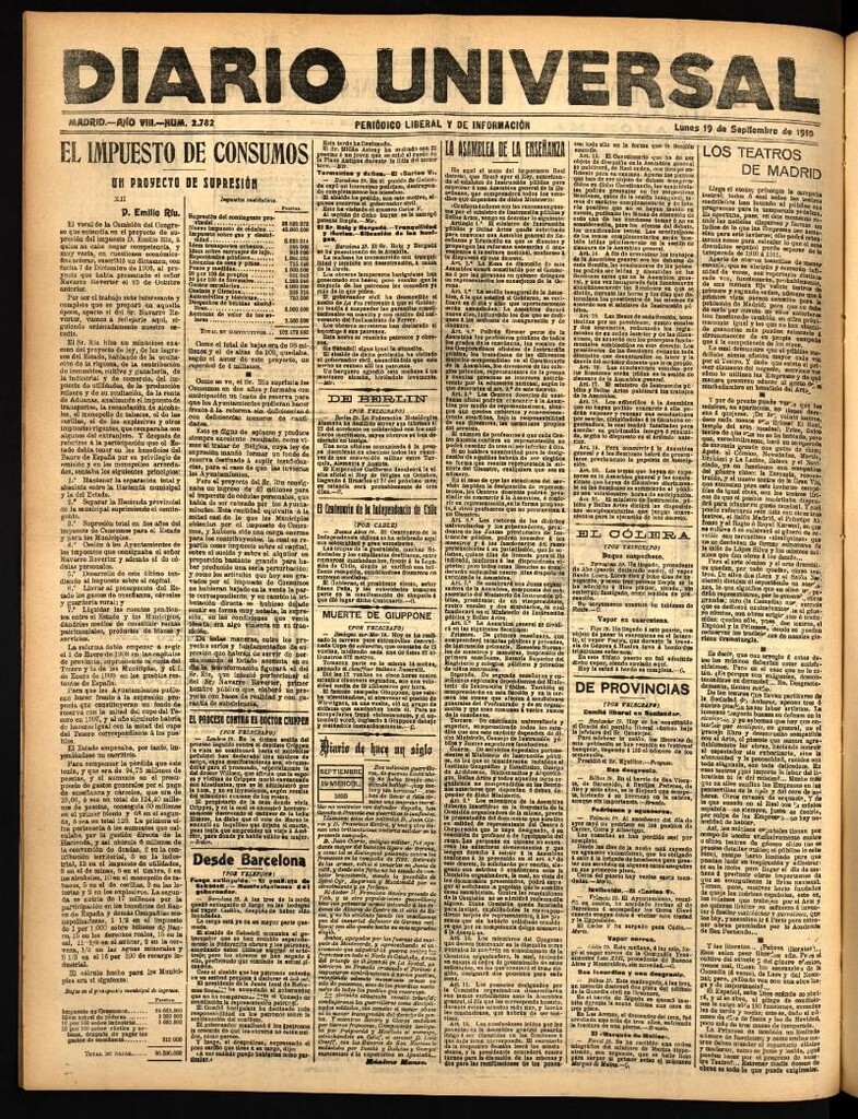 Miniatura de Diario Universal del 19 de septiembre de 1910