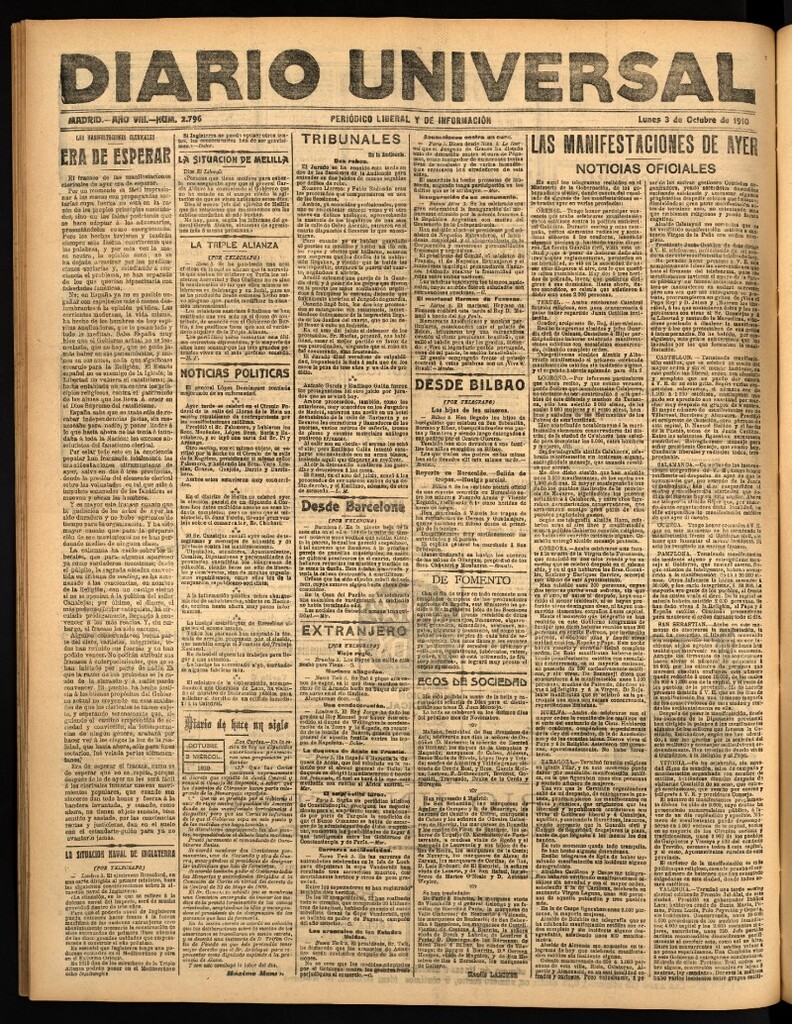 Miniatura de Diario Universal del 3 de octubre de 1910