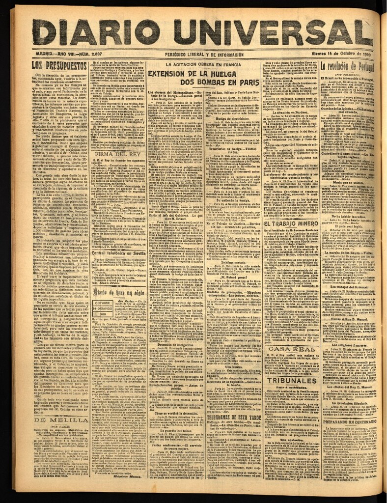 Miniatura de Diario Universal del 14 de octubre de 1910