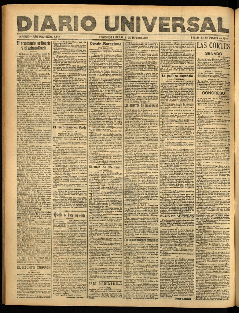 Miniatura de Diario Universal del 22 de octubre de 1910