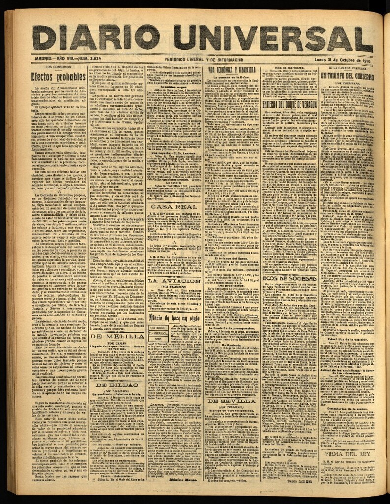 Miniatura de Diario Universal del 31 de octubre de 1910
