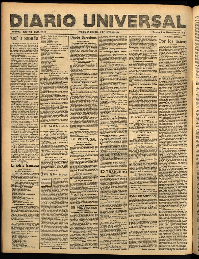 Miniatura de Diario Universal del 4 de noviembre de 1910