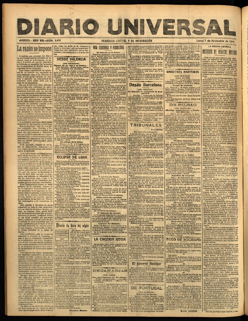 Miniatura de Diario Universal del 7 de noviembre de 1910