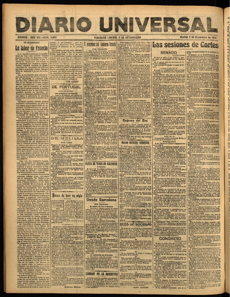 Miniatura de Diario Universal del 8 de noviembre de 1910