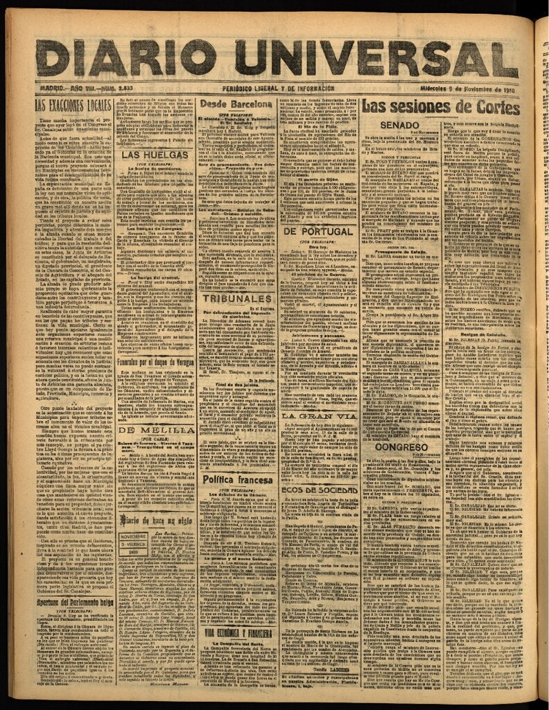 Miniatura de Diario Universal del 9 de noviembre de 1910