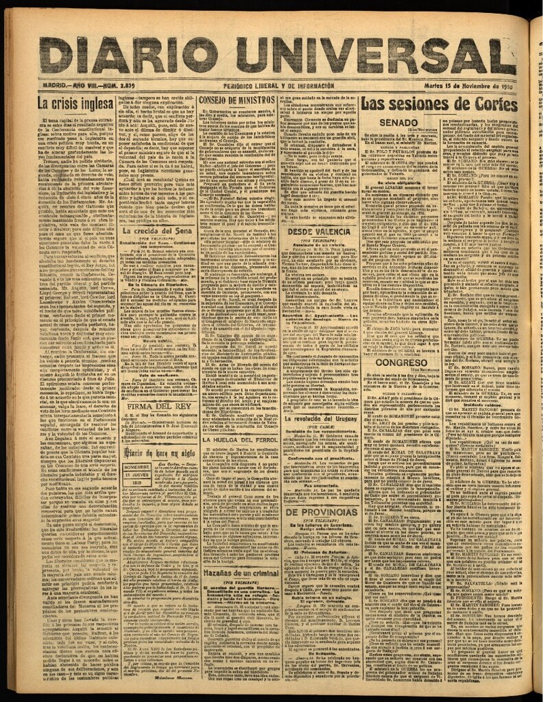 Miniatura de Diario Universal del 15 de noviembre de 1910